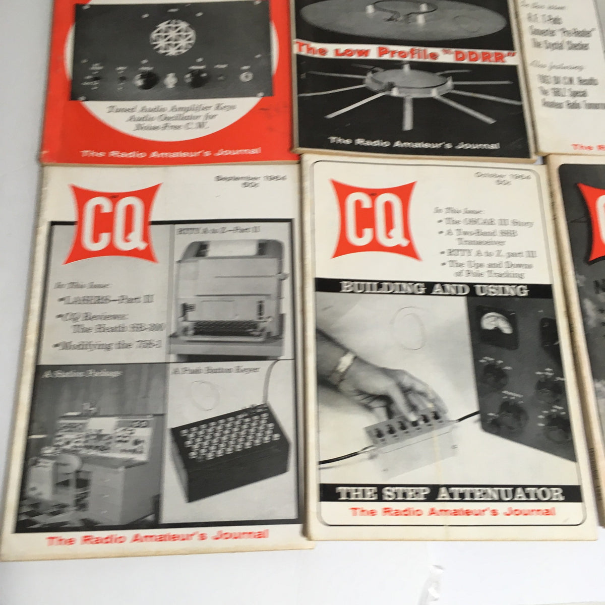 A display of CQ The Radio Amateur's Journal issues from 1964, presenting a comprehensive view of the covers with notable amateur radio insights and equipment discussions.