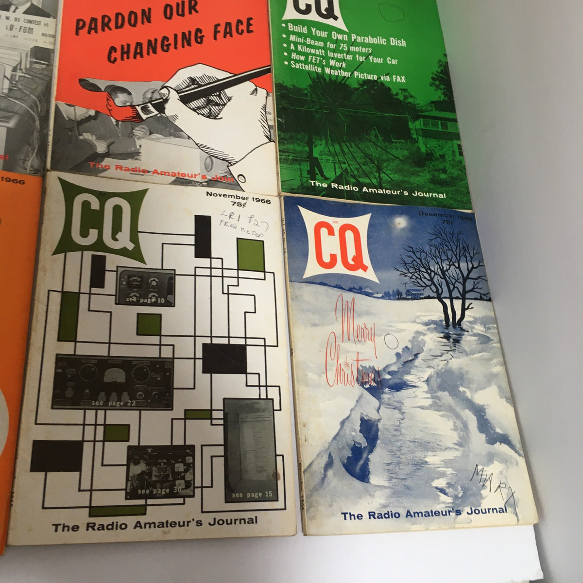 Lot of 12 Complete January to December 1966 CQ The Radio Amateur's Journal magazines including November and December covers celebrating amateur radio advancements and holiday themes.