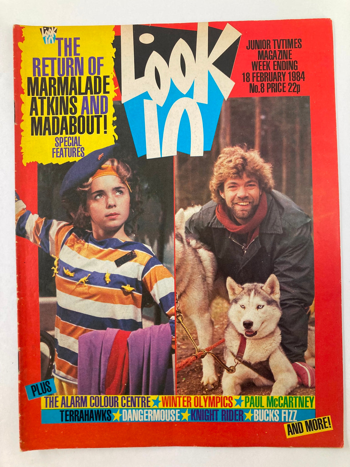 Cover of VTG Lookin Magazine February 18 1984 #8 featuring the title 'The Return of Marmalade Atkins and Madabout!' with vibrant colors and illustrations of characters.