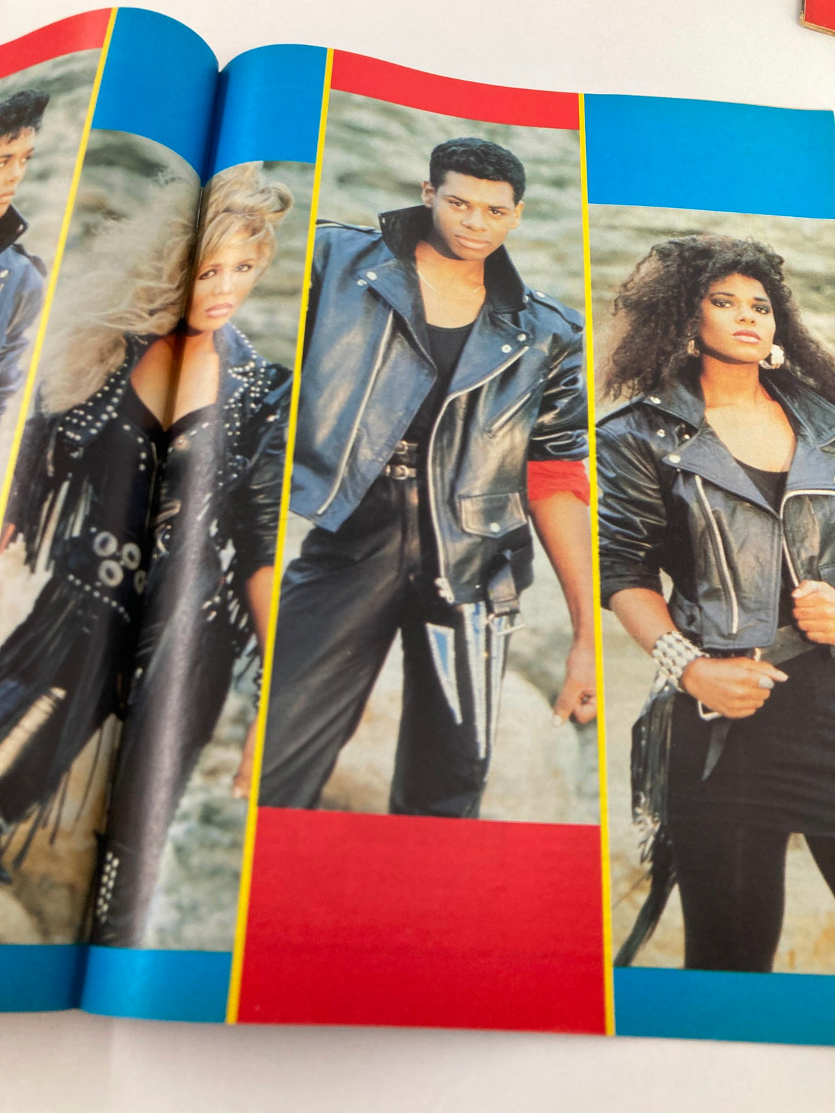 Inside Lookin Magazine August 1988 #34 displaying vibrant 1980s fashion photography with models posing in iconic leather attire.