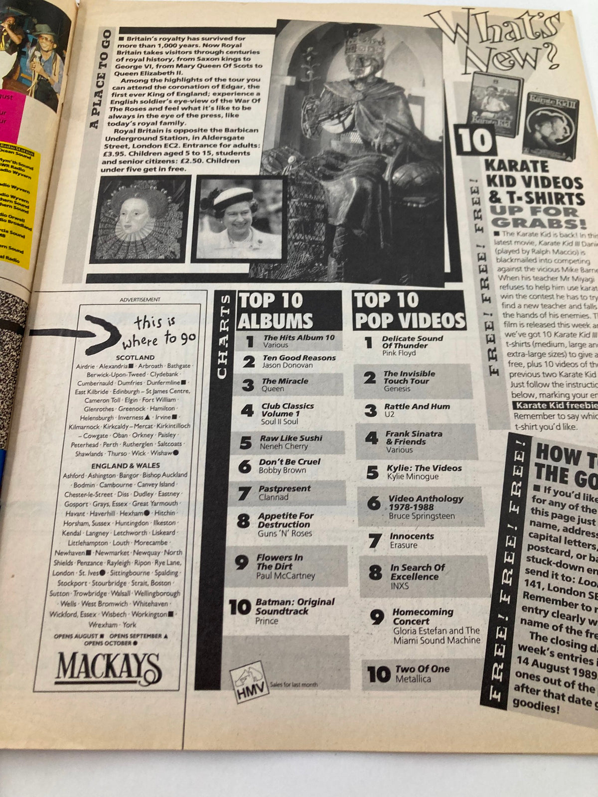 Inside page of Lookin Magazine July 29, 1989, Issue #31 showcasing top charts for albums and pop videos, reflecting late 80s pop culture.