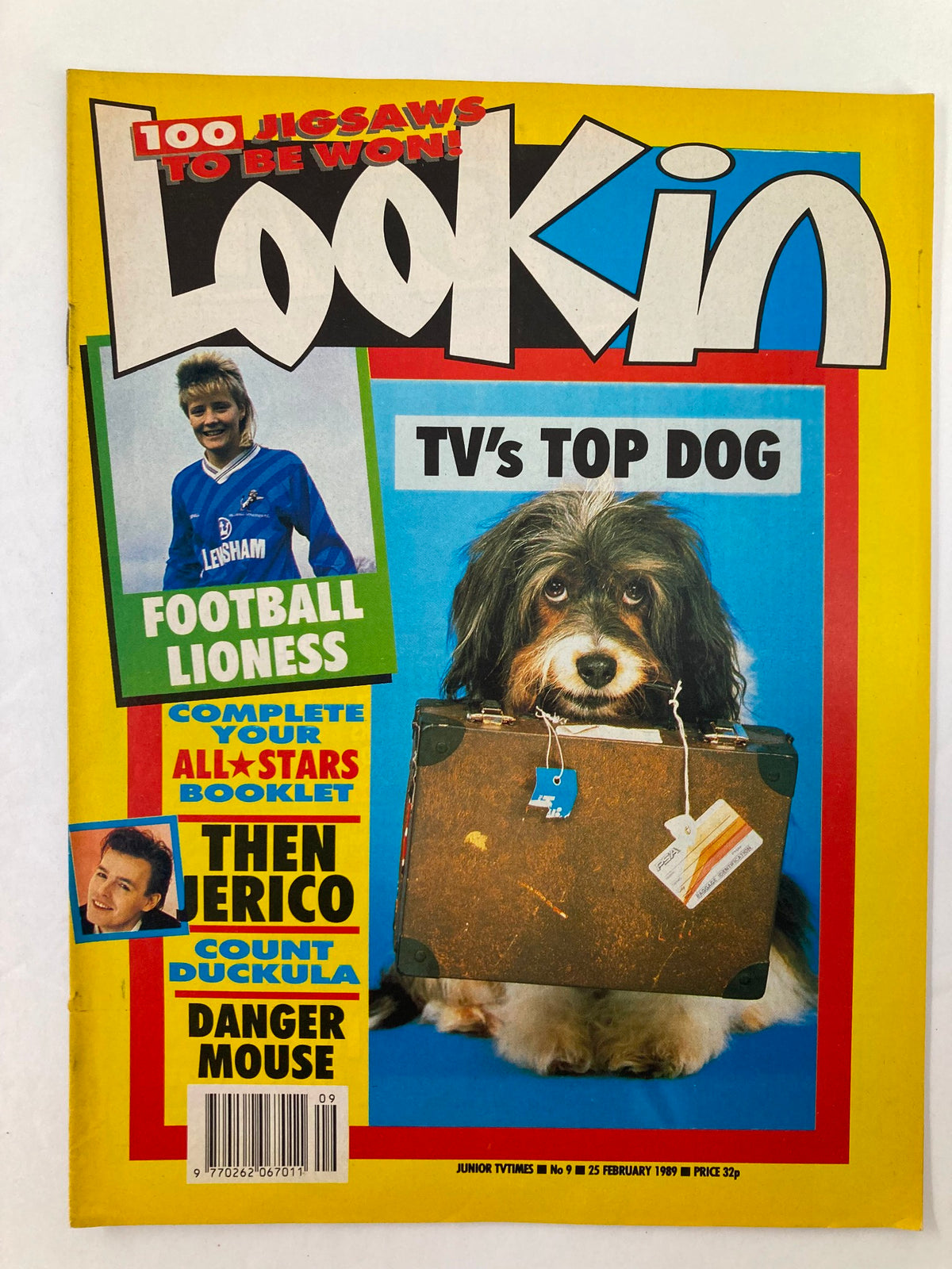 Cover of VTG Lookin Magazine February 25 1989 #9 featuring TV's Top Dog and the band Then Jerico, showcasing vibrant colors and nostalgic 1980s style.