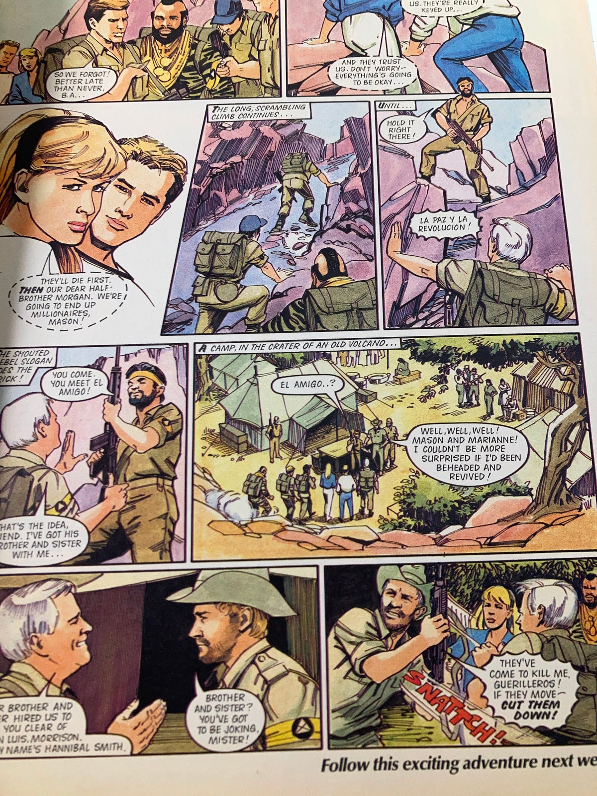 Comic strip from VTG Lookin Magazine March 15 1986, Issue #12 depicting an adventurous storyline with characters in military attire, highlighting 1980s pop culture.