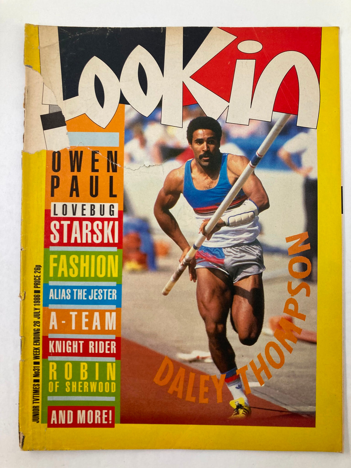 Vintage Lookin Magazine from July 26, 1983, issue #31 featuring Daley Thompson and Owen Paul on the cover, showcasing sports and pop culture of the 80s.