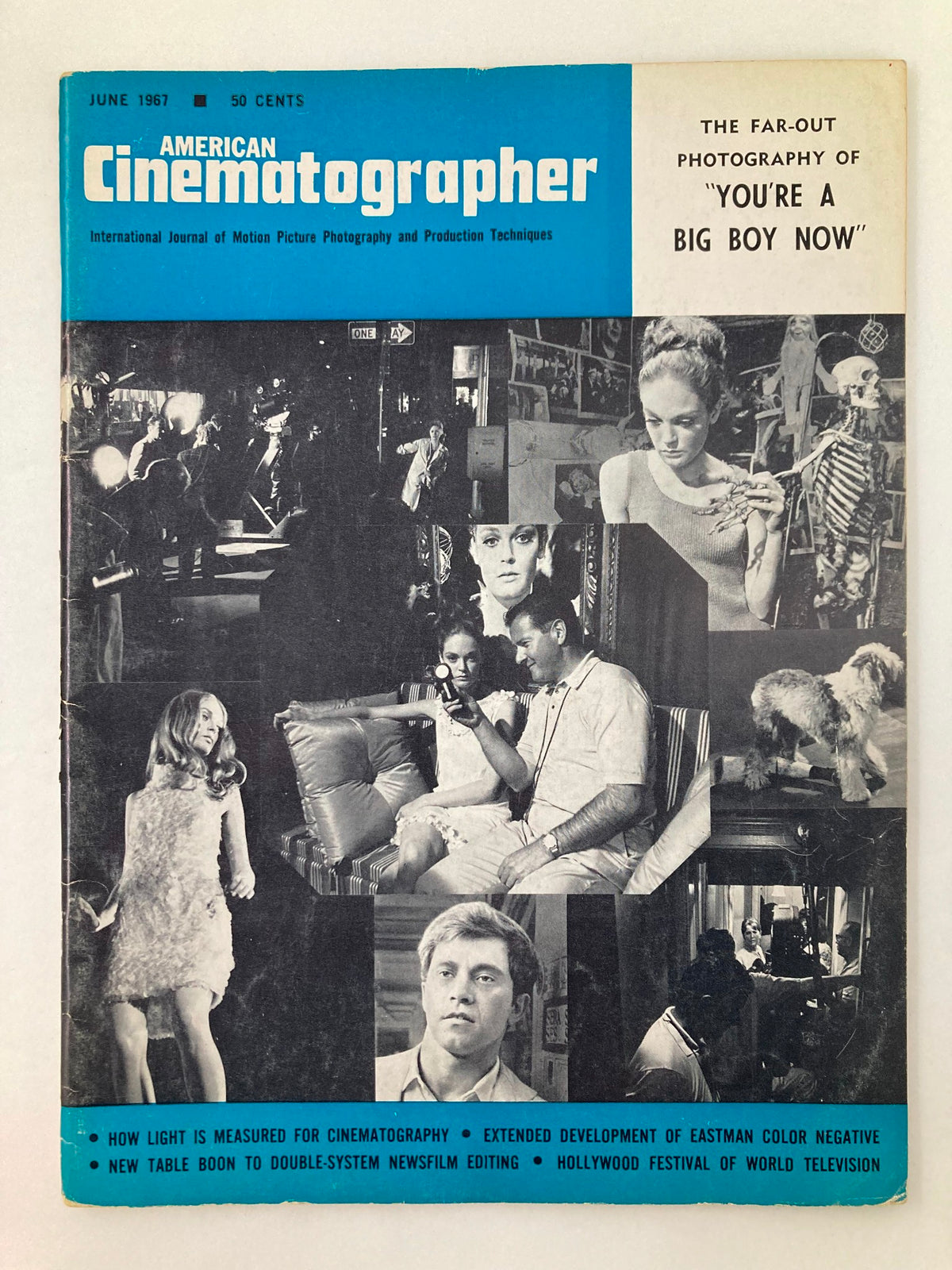 Cover of American Cinematographer Magazine June 1967 featuring 'You're A Big Boy Now' with highlights on cinematography techniques, film photography, and vintage film references.