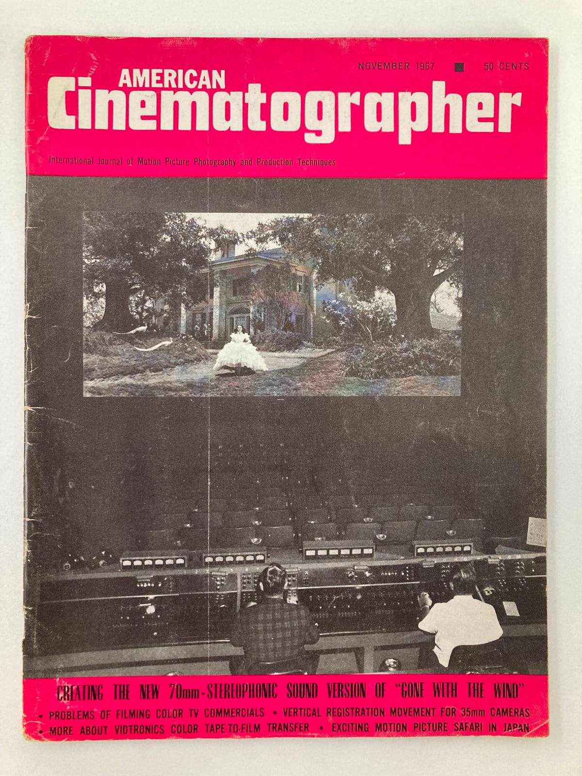 Cover of American Cinematographer Magazine November 1967 featuring Gone with The Wind sound version, showcasing a vintage design and rich historical context.