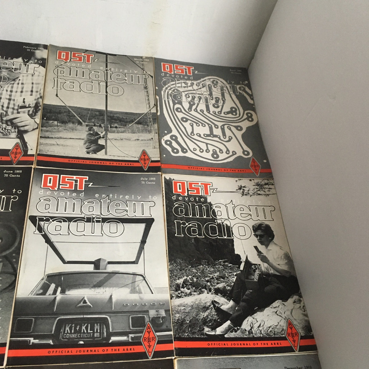 Collection of January to June 1968 QST Amateur Radio magazines, showcasing covers from Vol. 52, focusing on various aspects of amateur radio.