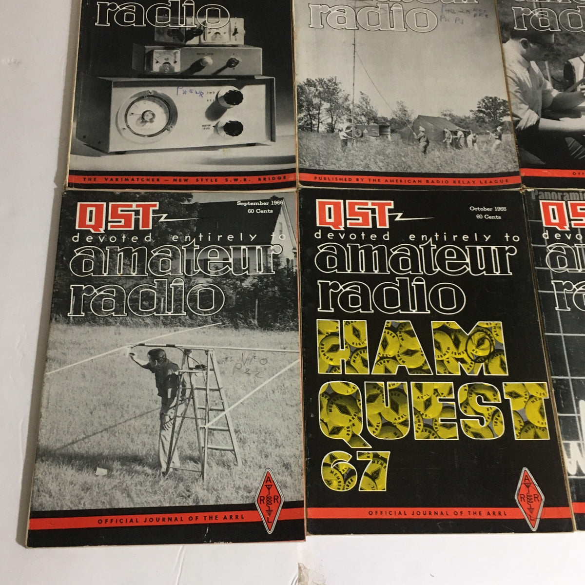 Lot of 12 Complete January to December 1966 QST Amateur Radio Volumes displaying a collection of magazine issues with amateur radio themes.