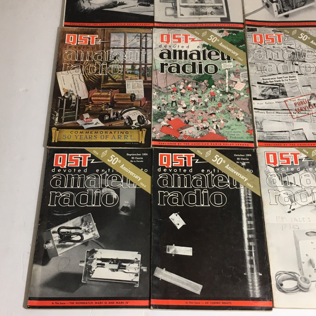 Lot of 12 Complete January to December 1964 QST Amateur Radio magazines, commemorating the 50th anniversary of the American Radio Relay League.