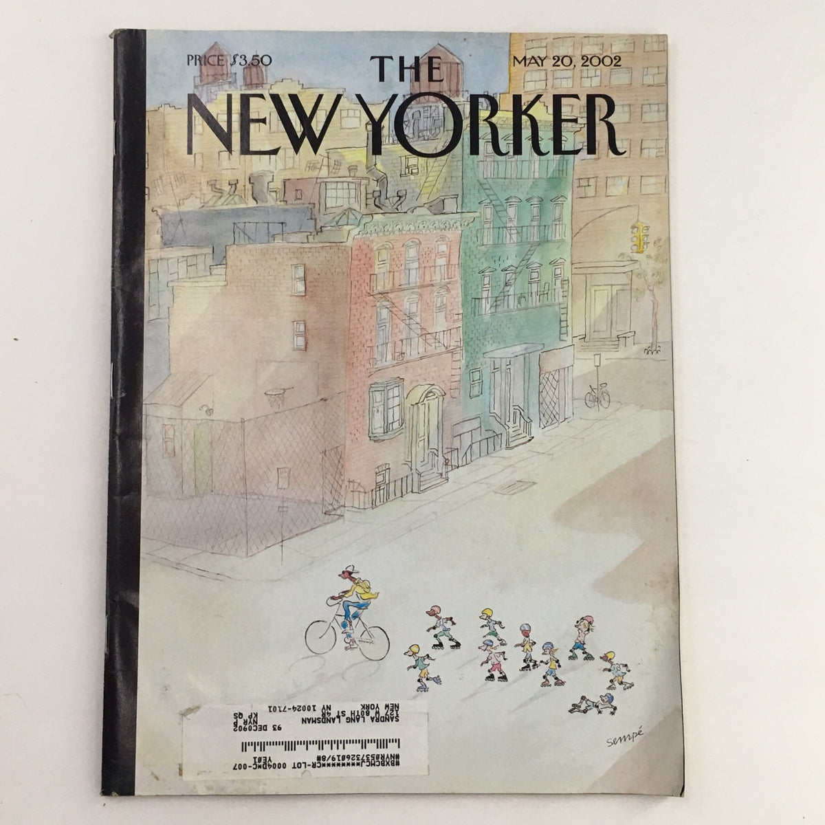 The New Yorker Full Magazine May 20 2002 featuring the cover illustration 'Early Morning Downtown' by J-Jacques Sempé, depicting a whimsical urban scene.