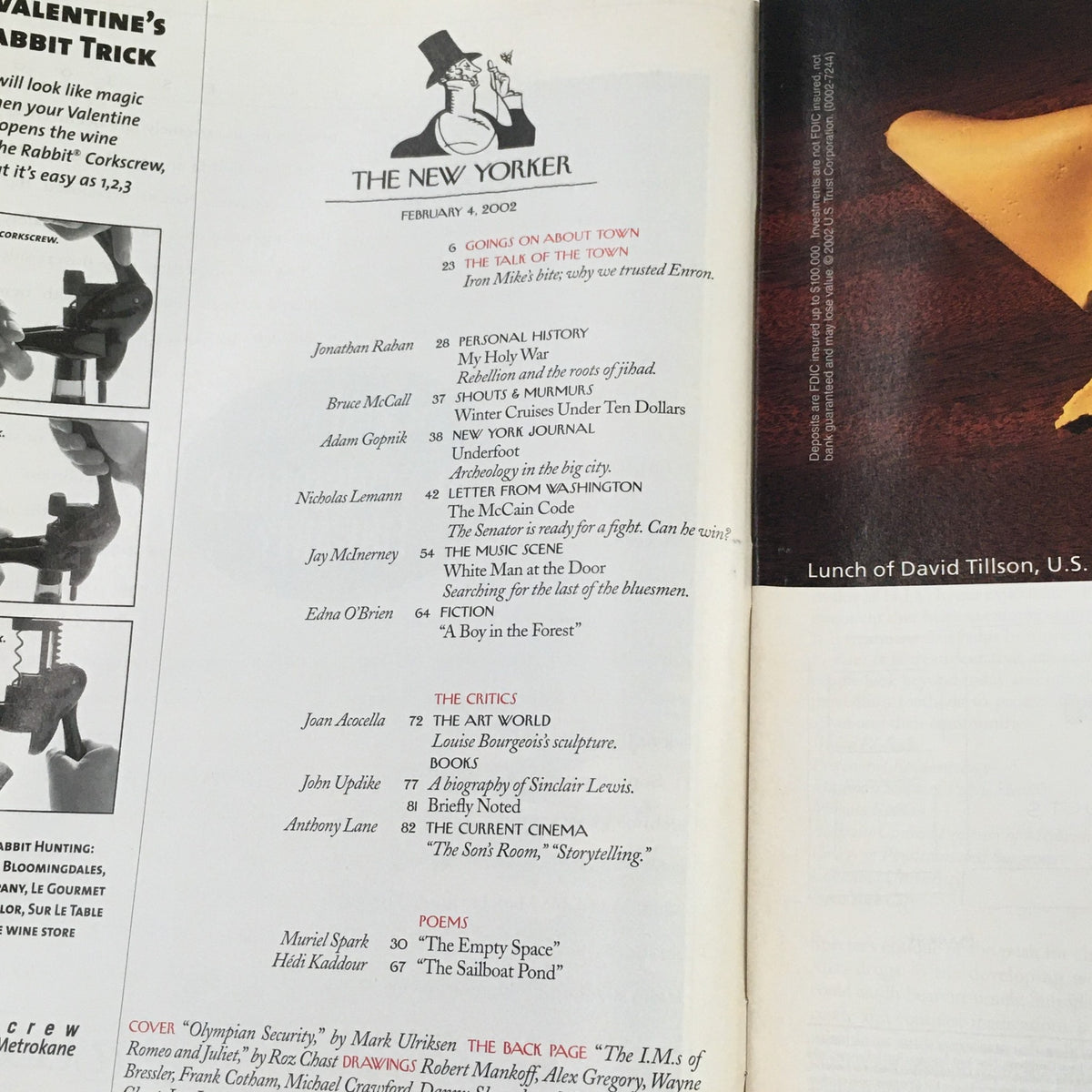 The New Yorker February 4, 2002 Full Magazine Theme Cover by Mark Ulriksen featuring a detailed table of contents with articles and illustrations.
