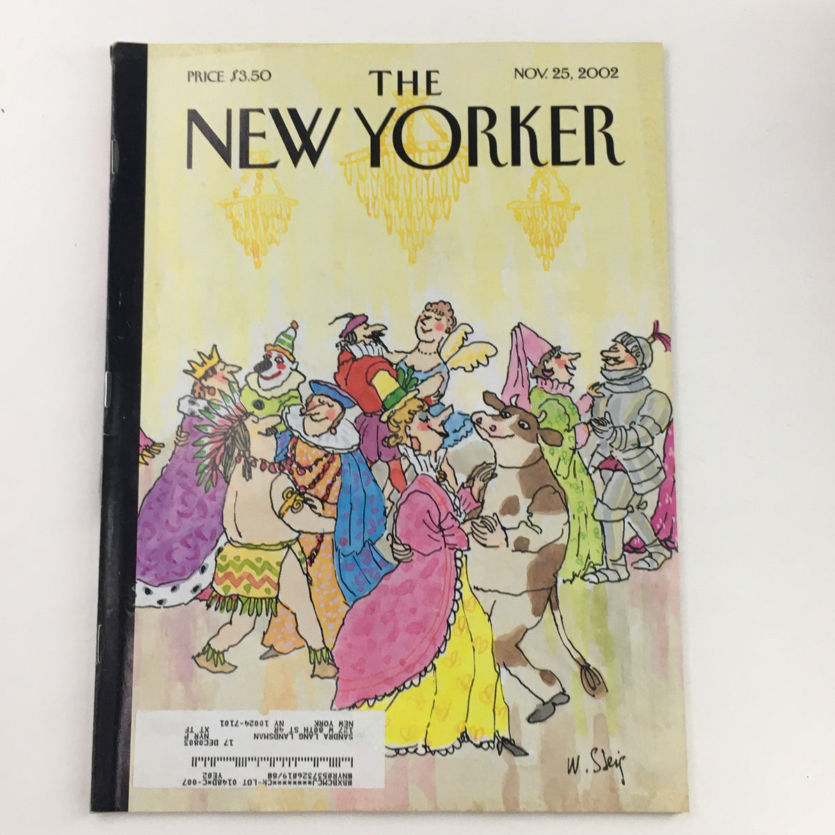 Cover of The New Yorker full magazine from November 25, 2002, illustrated by William Steig, featuring characters in colorful masquerade costumes.