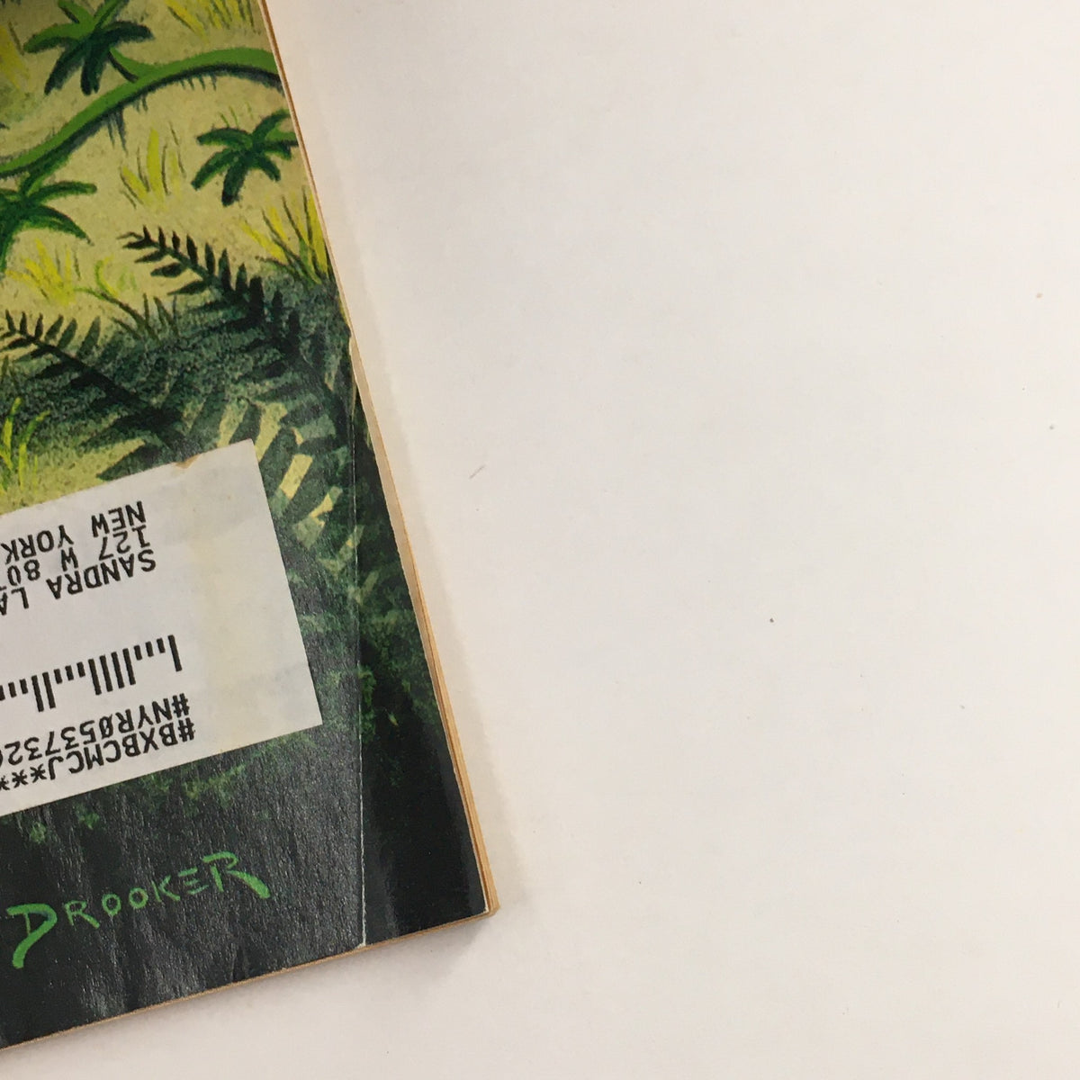 Back cover detail of The New Yorker Full Magazine August 5 2002, showing the signature 'Drooker' and a previous address label, highlighting its vintage charm.