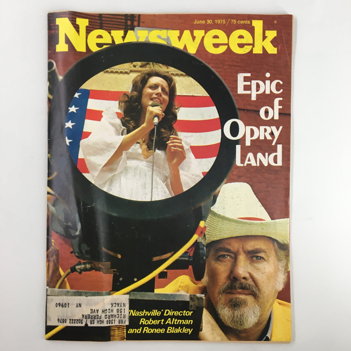 Vintage Newsweek Magazine cover from June 30, 1975 featuring Robert Altman and Ronee Blakley, with an overview of Opry Land.