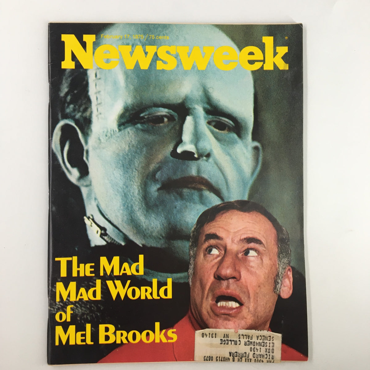 Cover of Newsweek magazine from February 17, 1975, featuring the title 'The Mad Mad World of Mel Brooks' with an illustration of Mel Brooks and a classic monster character, showcasing comedy and cultural references of the 1970s.