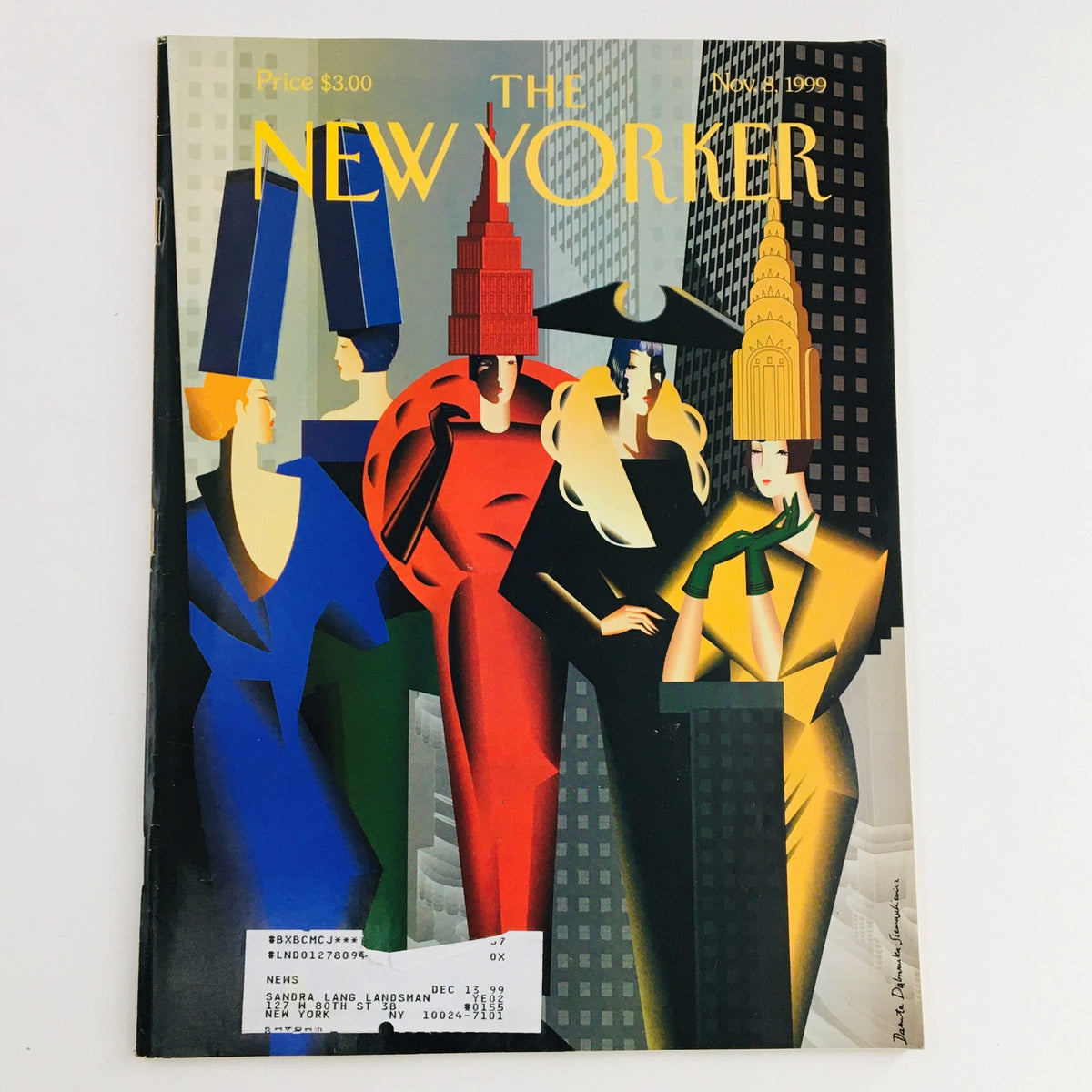 Cover of The New Yorker Full Magazine, November 8, 1999, featuring high fashion illustrations by Danuta Dabrowska-S, showcasing stylized fashion models with iconic New York City landmarks.