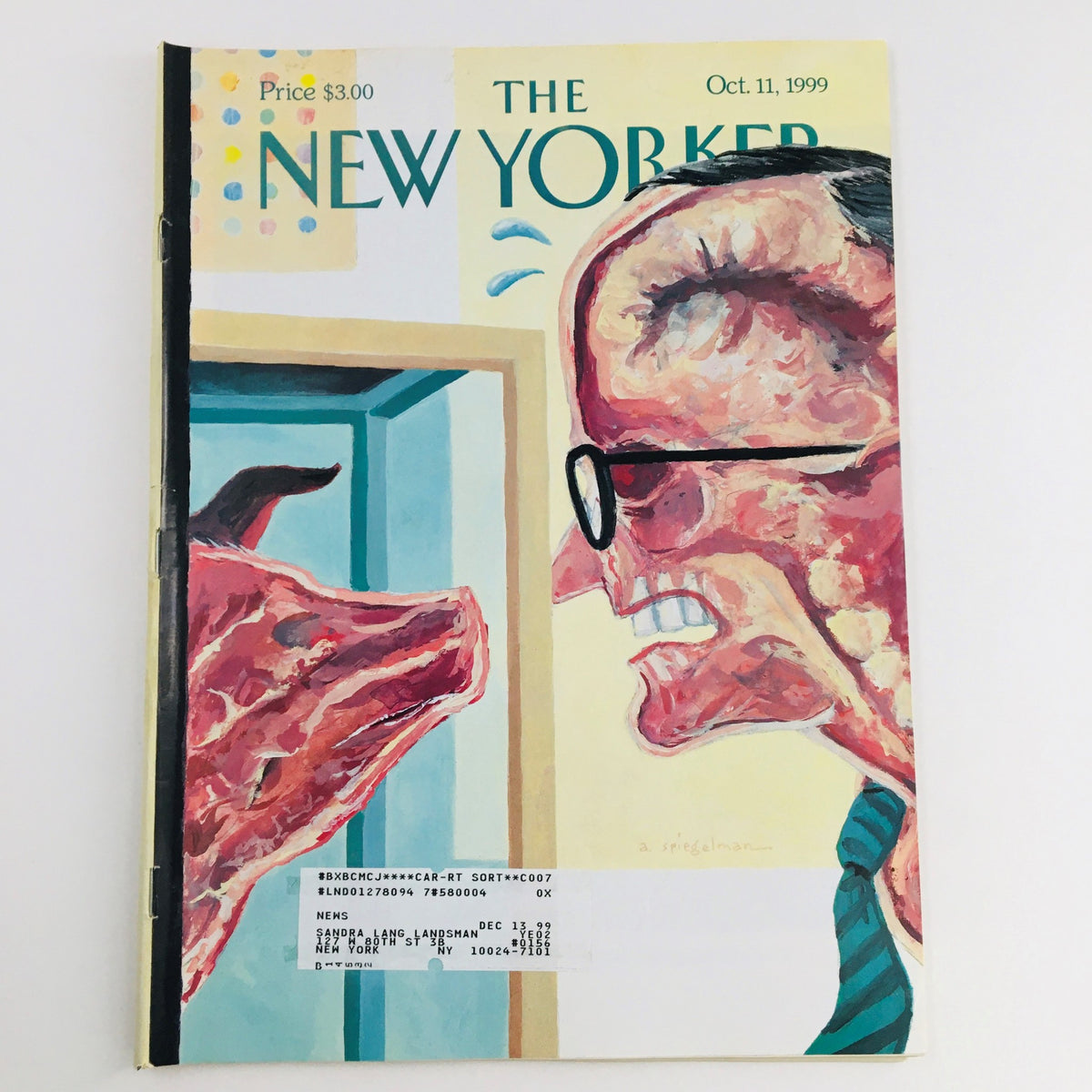Cover of The New Yorker magazine from October 11, 1999, featuring the artwork 'Open-Minded Mayor' by Art Spiegelman, showcasing a striking image of a face-to-face encounter.