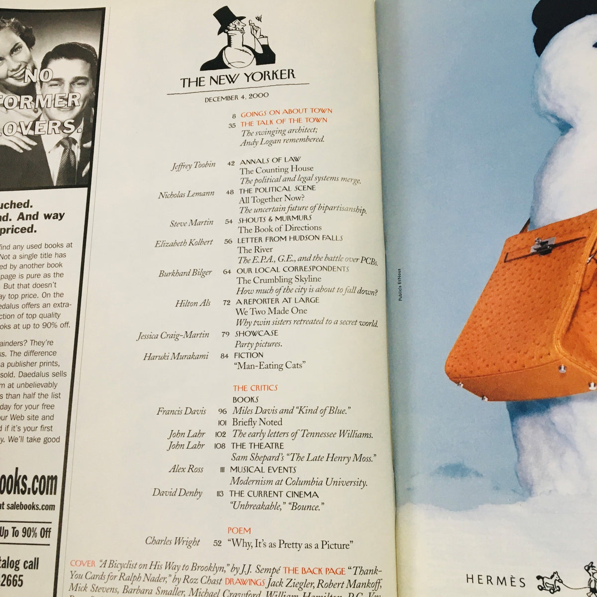 The New Yorker December 4 2000 interior page displaying table of contents and featured articles.