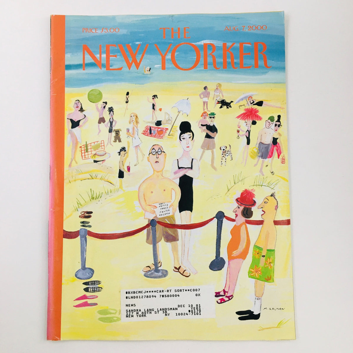 The New Yorker Full Magazine August 7 2000 cover featuring vibrant illustration by Maira Kalman depicting a summer beach scene with people enjoying leisure activities.