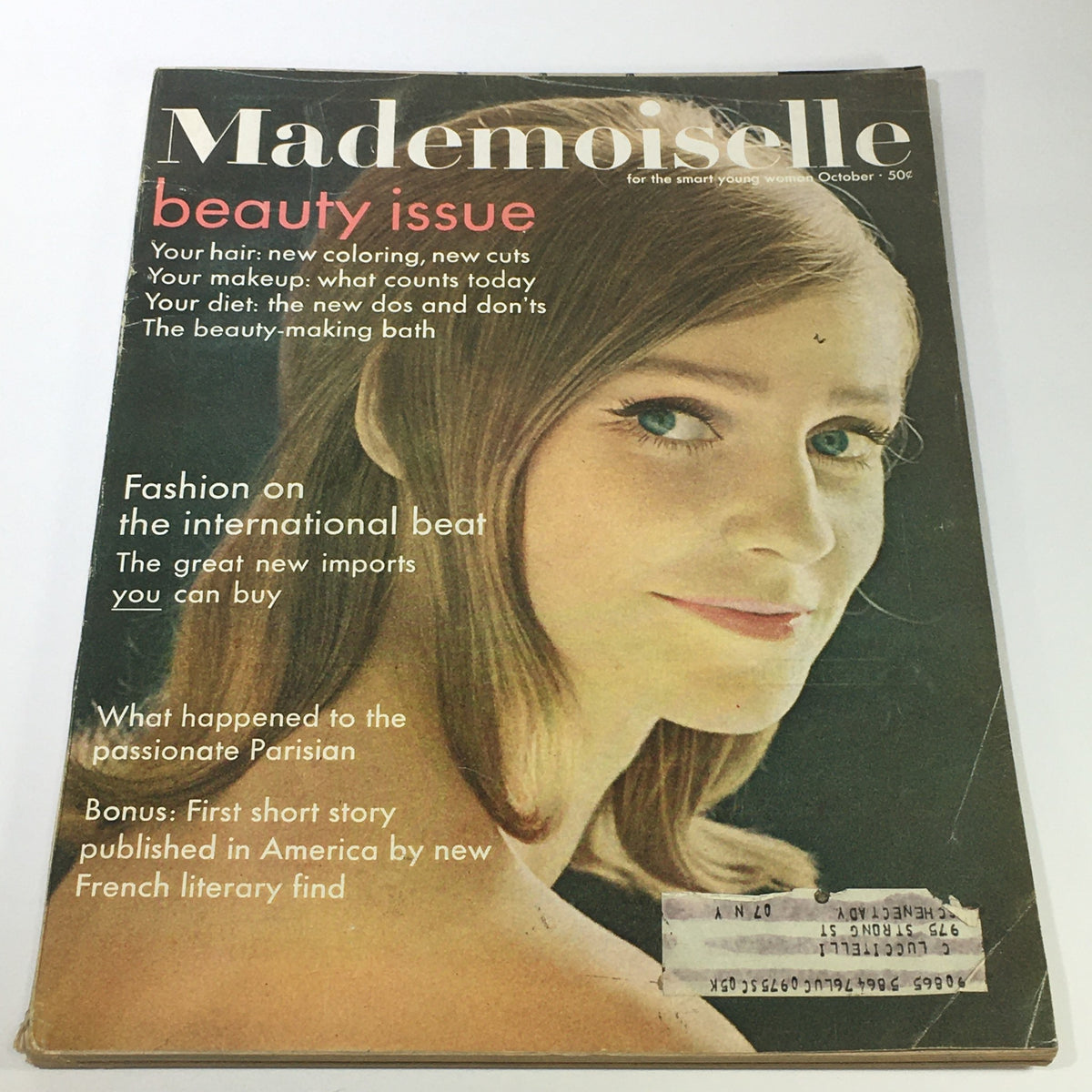 Cover of VTG Mademoiselle Magazine: October 1964 - Retro Beauty Fashion Issue featuring a model with long hair and beauty tips, showcasing mid-century fashion and culture.