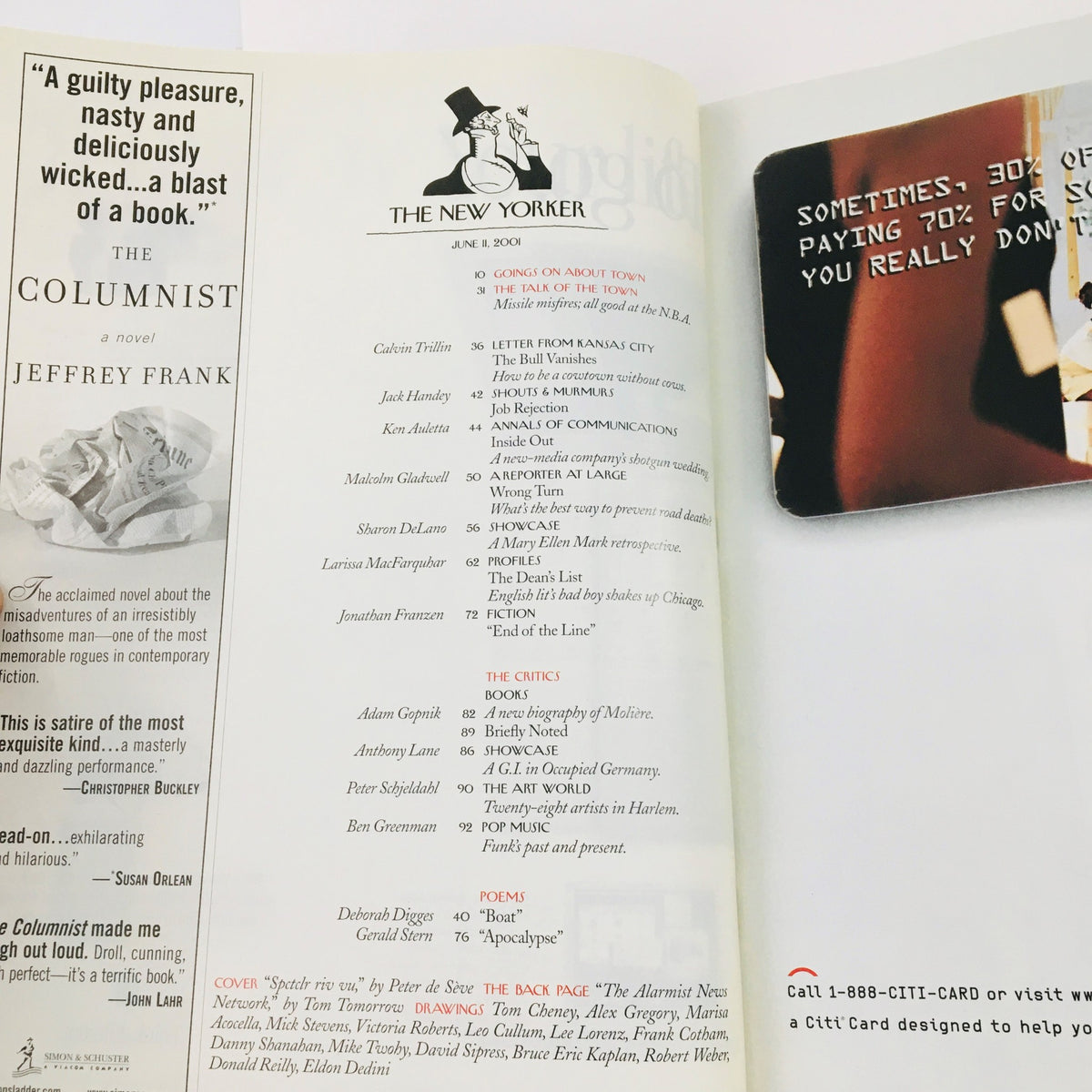 Interior page of The New Yorker June 11 2001 magazine showing articles and illustrations, reflecting the magazine's signature style and content.