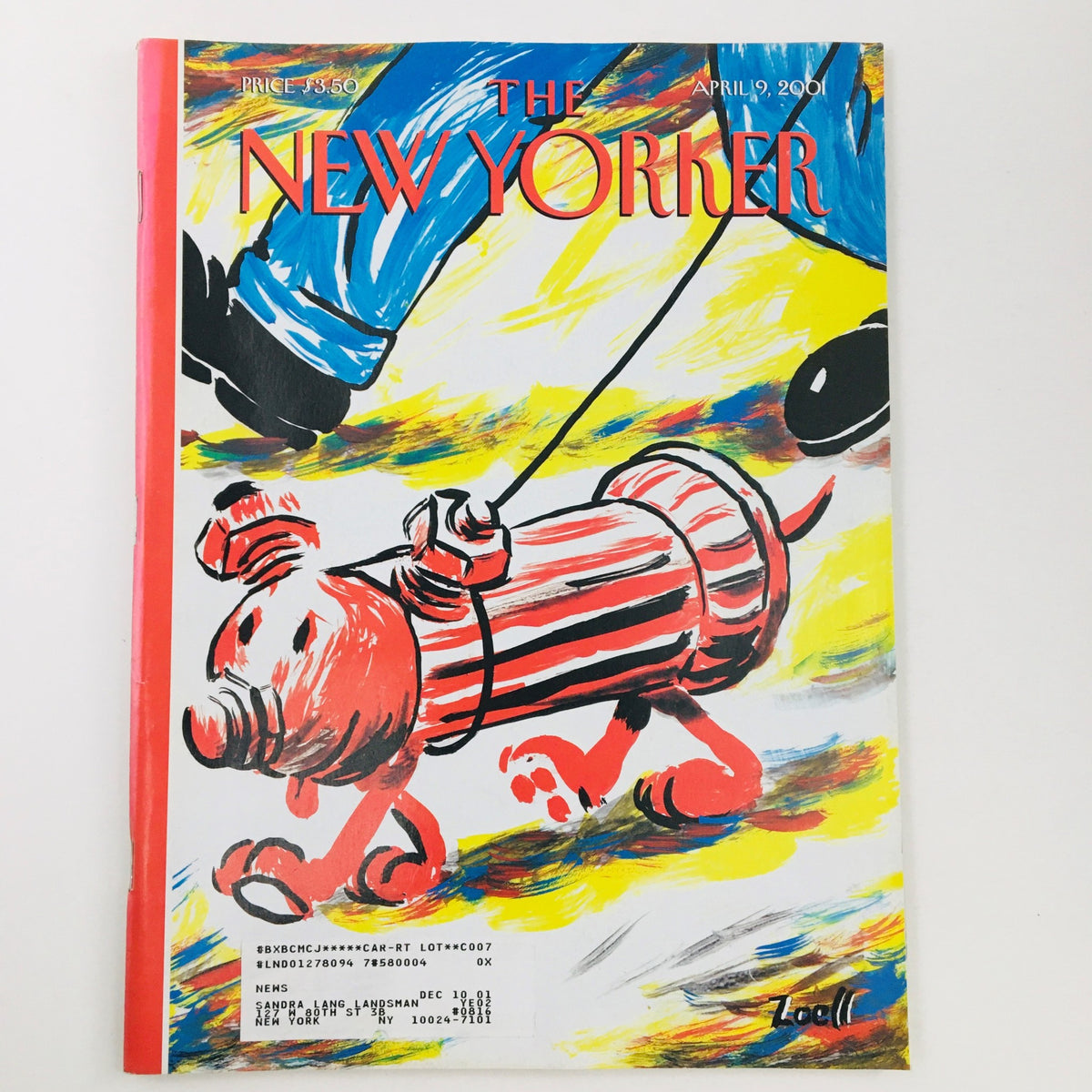 The New Yorker April 9 2001 Full Magazine Theme Cover by Bob Zoell featuring a playful illustration of a pig and fire hydrant, showcasing vibrant colors and artistic design.