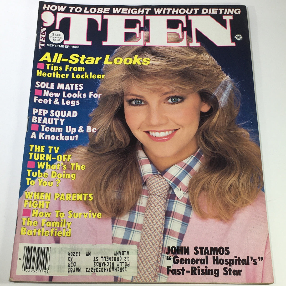 Cover of the VTG Teen Magazine: September 1983 featuring a youthful model with blonde hair and tips on beauty and fashion. Includes headline 'John Stamos - Fast-Rising Star'.