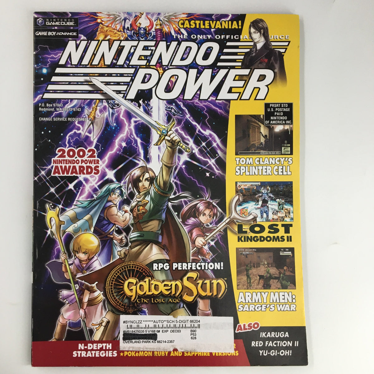 Cover of Nintendo Power Magazine Vol 168 May 2003 featuring Golden Sun: The Lost Age, showcasing RPG characters and gaming highlights.