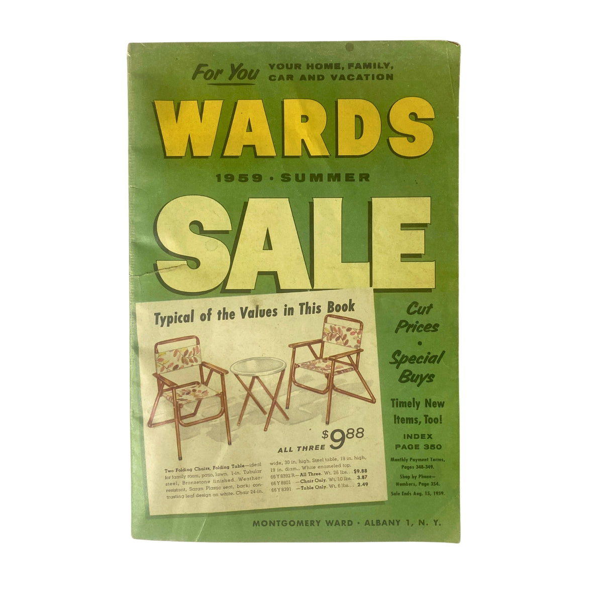 Cover of the 1959 Wards Summer Catalog featuring a promotional sale on outdoor furniture with colorful graphics and product descriptions.