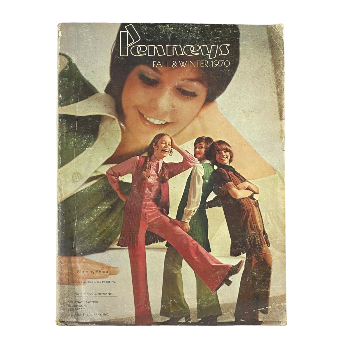 1970 JC Penneys Fall and Winter Store Catalog cover featuring vibrant 1970s fashion styles with models showcasing colorful clothing, including pants and vintage accessories, reflecting the fashion trends of the early seventies.