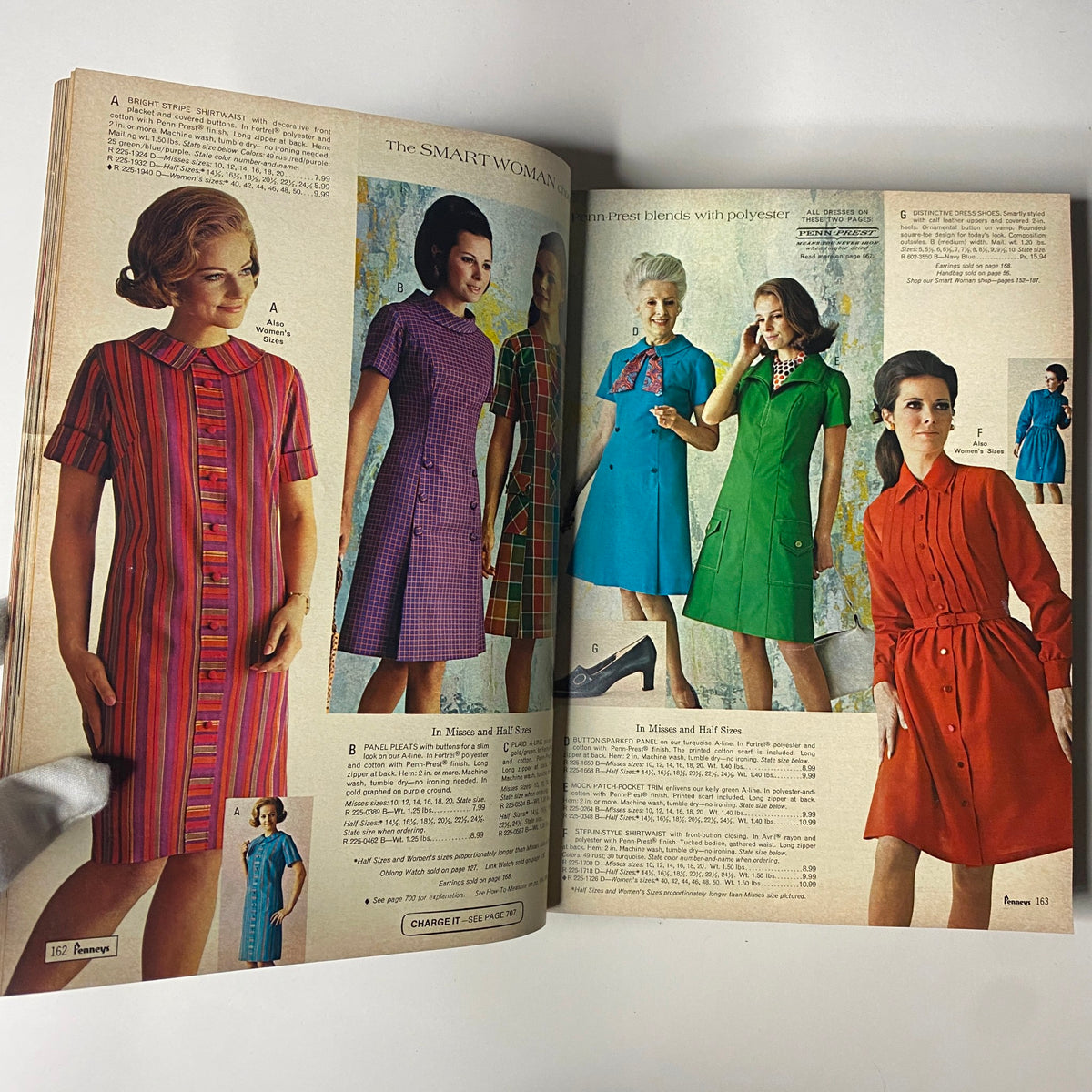 1970 JC Penneys Fall and Winter Store Catalog featuring women's fashion dresses in various colors and styles with models showcasing the latest trends.