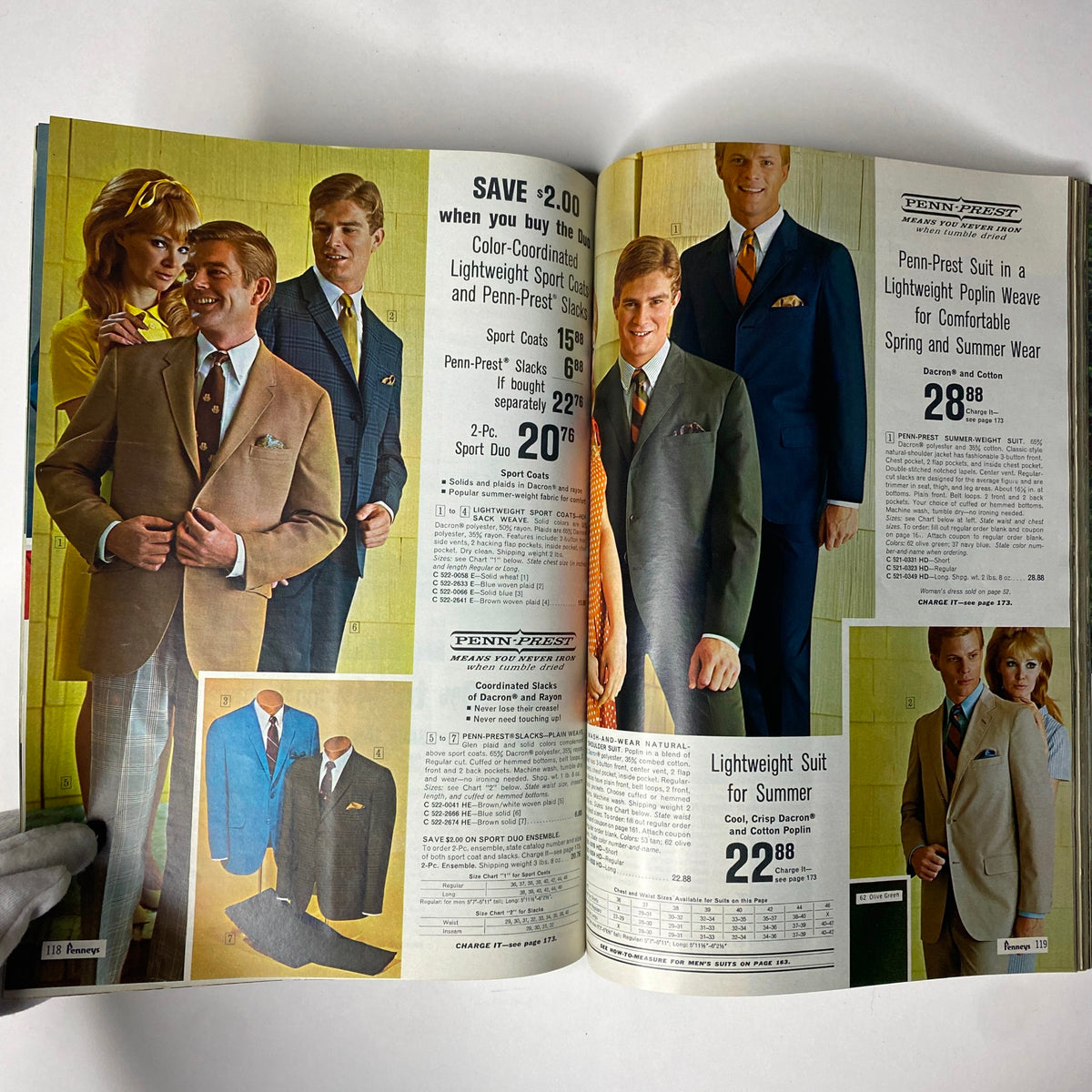 1968 JC Penneys Summer Store Catalog featuring stylish suits for men and women, highlighting summer fashion options and pricing offers.