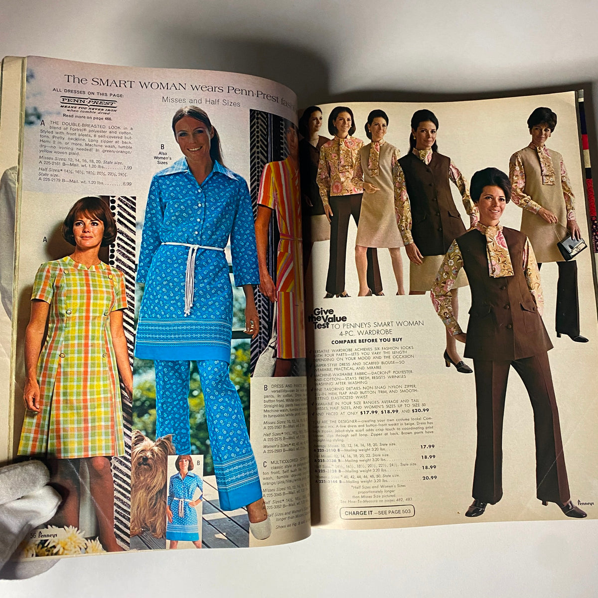 1971 JC Penneys Spring and Summer Store Catalog showcasing women's spring apparel featuring colorful dresses and outfits, accompanied by detailed descriptions and pricing.