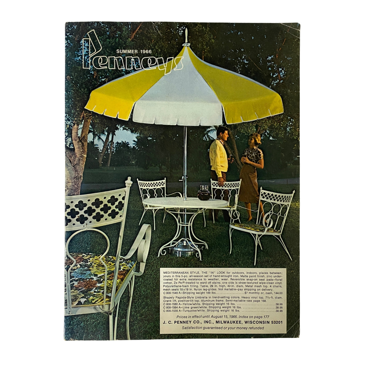 1966 JC Penneys Summer Store Catalog cover featuring outdoor furniture and colorful umbrellas, highlighting mid-1960s fashion and lifestyle by J.C. Penney.