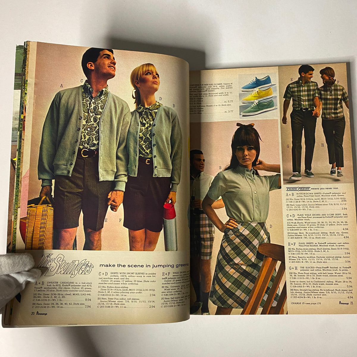 Interior pages from the 1966 JC Penneys Summer Store Catalog showcasing summer apparel for men and women, emphasizing vibrant styles and coordinated outfits.