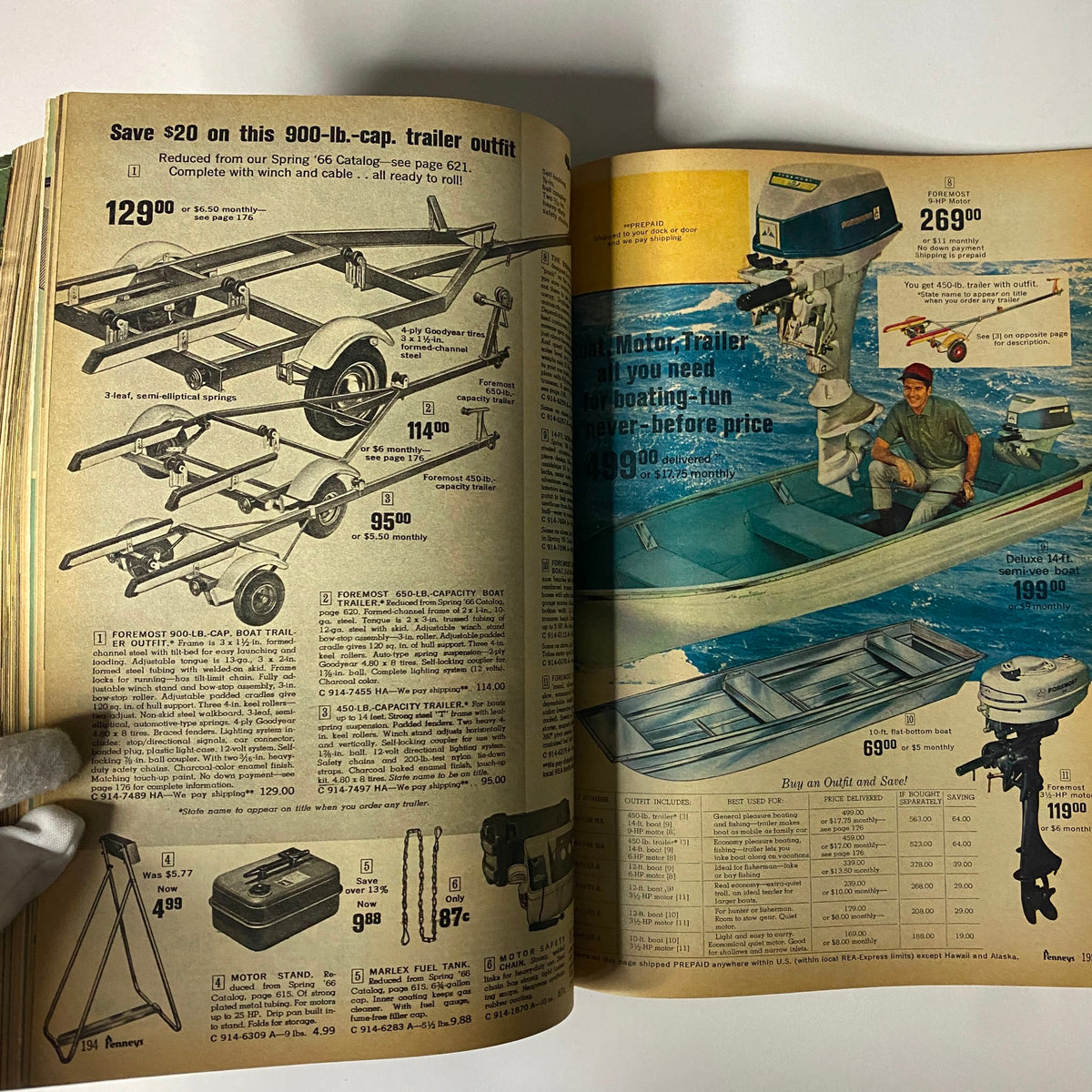1966 JC Penneys Summer Store Catalog showcasing a variety of boating trailers and outdoor accessories with detailed pricing.