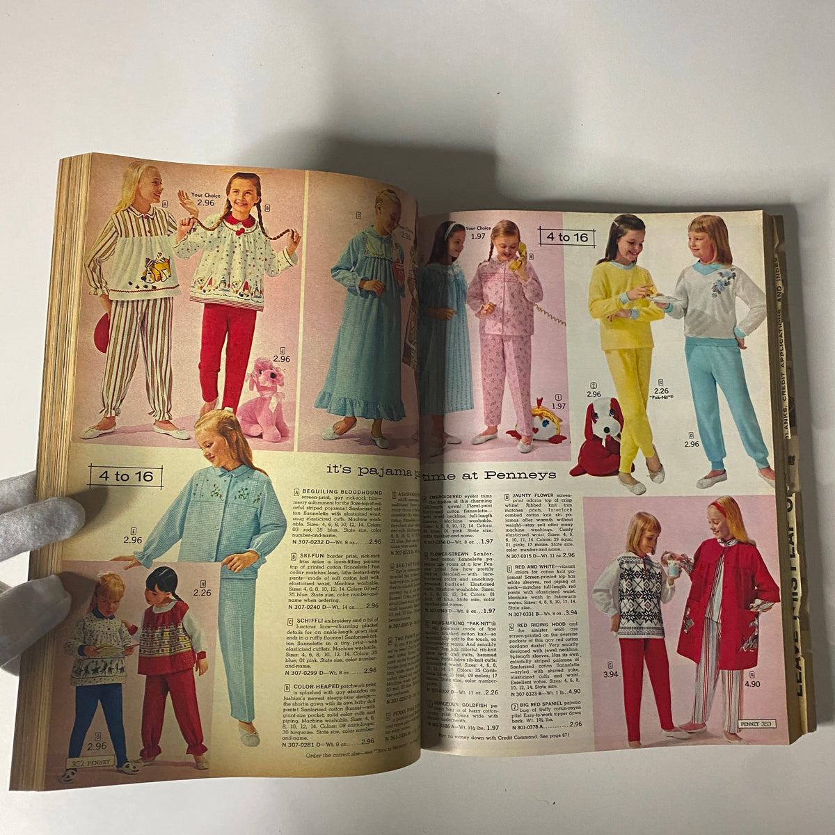 1963 JC Penneys Fall and Winter Store Catalog featuring colorful pajamas for girls, illustrating cozy styles from the early 1960s.