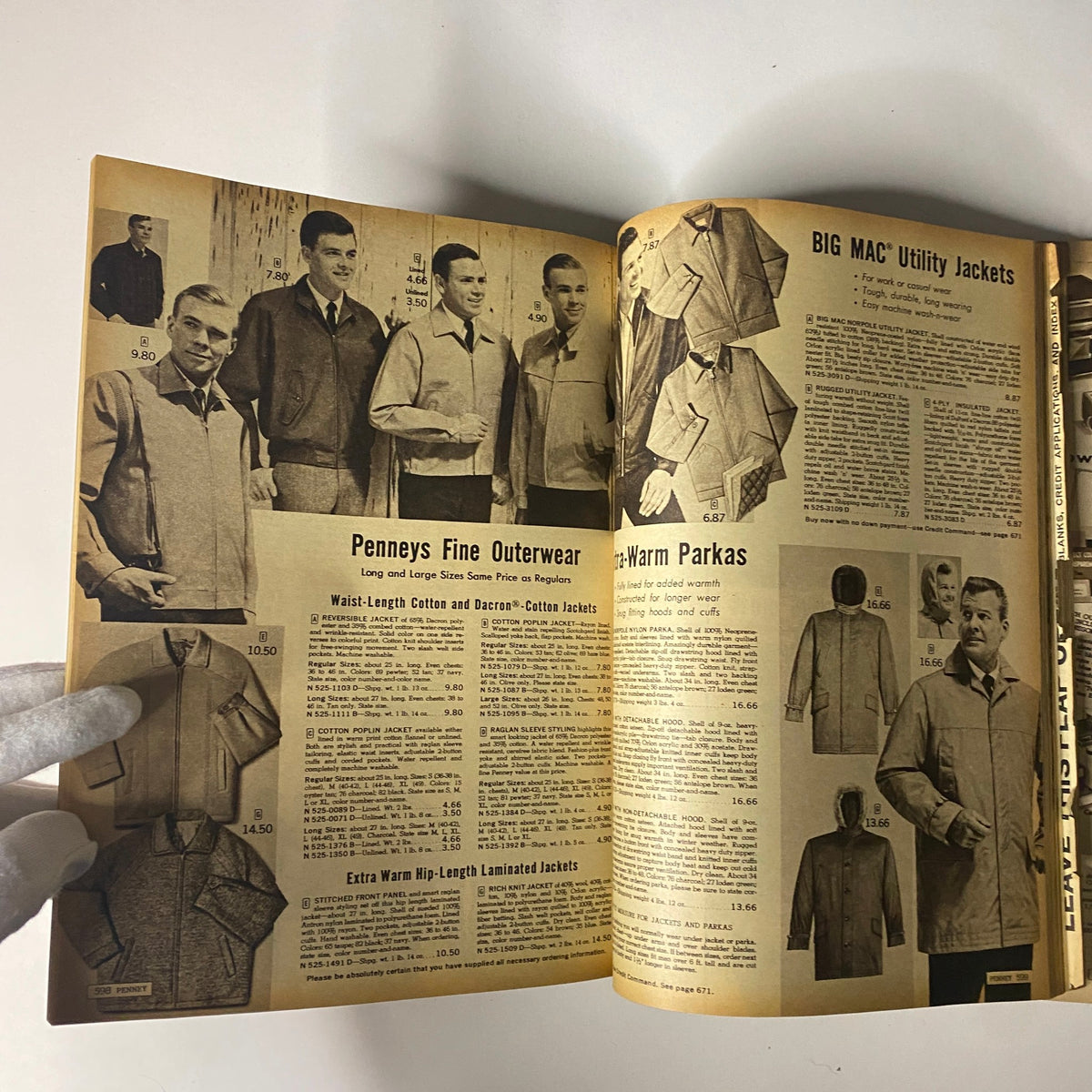 1963 JC Penneys Fall and Winter Store Catalog presenting men's outerwear options including jackets and parkas, showcasing 1960s menswear.