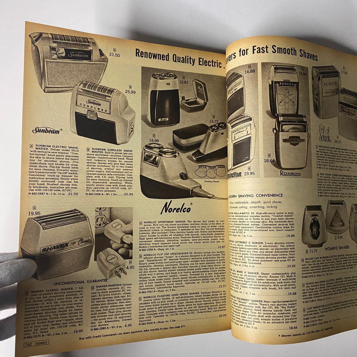 1963 JC Penneys Fall and Winter Catalog featuring electric shavers and grooming tools, highlighting classic designs and prices for men’s grooming products.