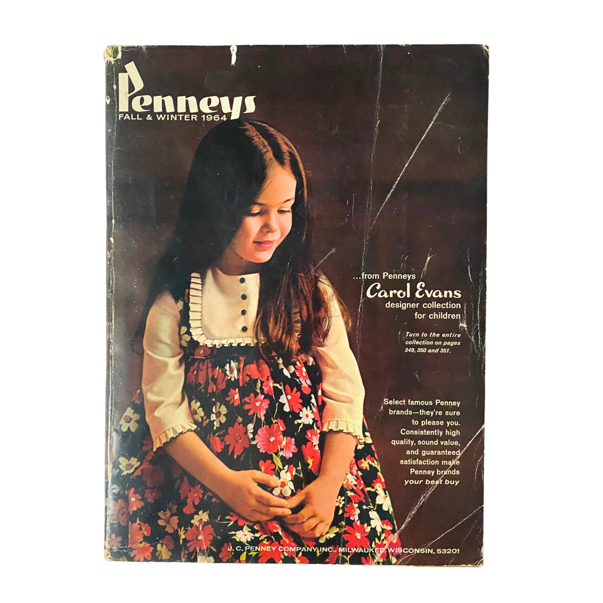 Cover of the 1964 JC Penneys Fall and Winter Store Catalog featuring a young girl in a floral dress, showcasing vintage fashion and children's clothing collection from J.C. Penney.