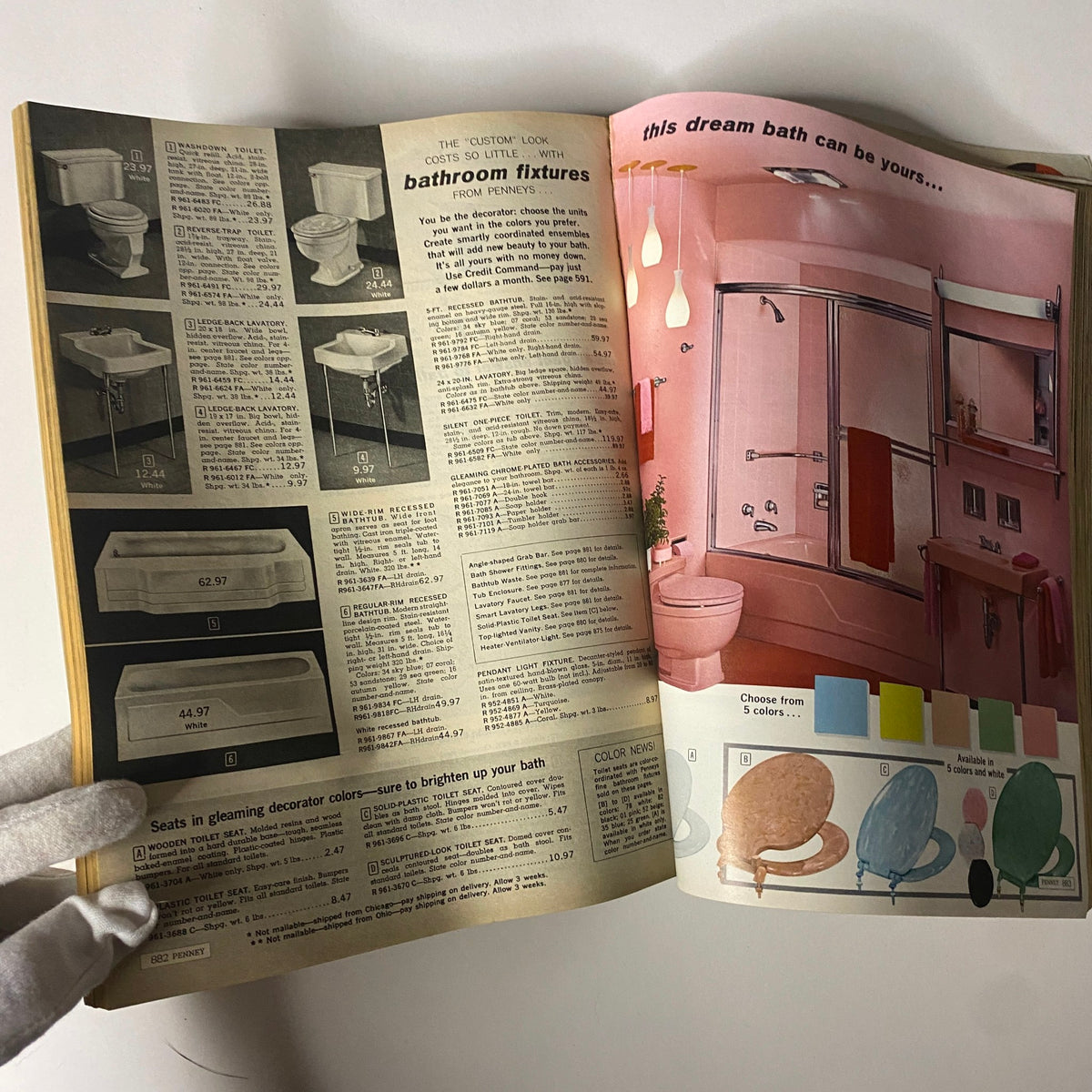 1964 JC Penneys Fall and Winter Store Catalog showing a variety of bathroom fixtures including sinks and toilets with prices highlighted.