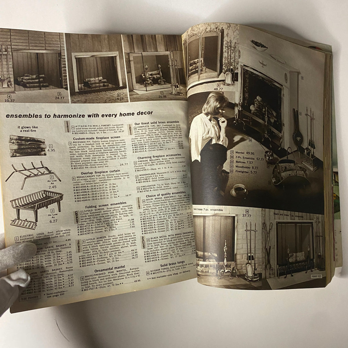 1964 JC Penneys Fall and Winter Store Catalog presenting fireplace accessories and decorations aiming to complement home decor.