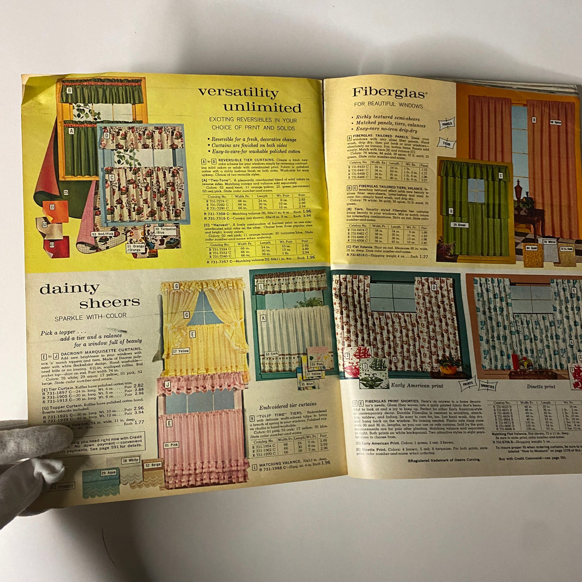1964 JC Penneys Fall and Winter Store Catalog featuring curtains and window treatments with colorful designs and pricing information.