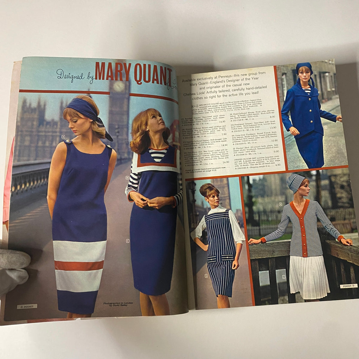 1964 JC Penneys Spring and Summer Store Catalog showcasing dresses designed by Mary Quant, featuring models wearing colorful attire in London.