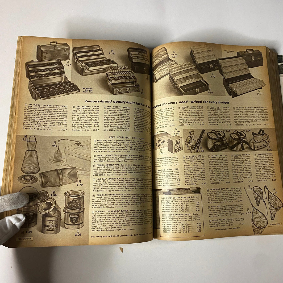 1964 JC Penneys Spring and Summer Store Catalog featuring tackle boxes and fishing gear, demonstrating a range of products for outdoor needs.
