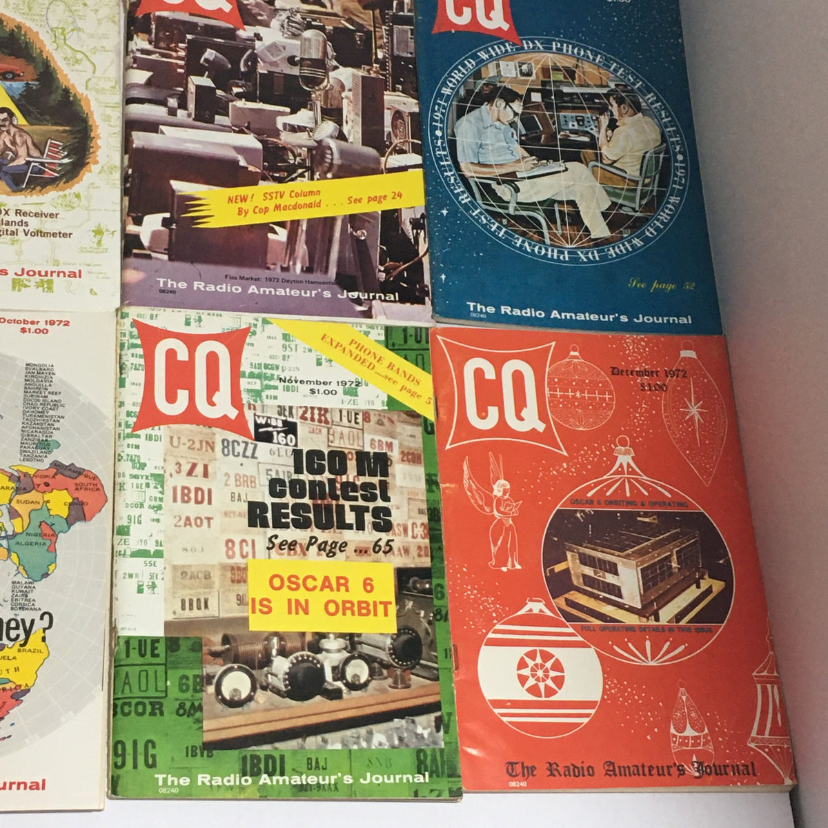 Lot of 12 Complete January to December 1972 CQ The Radio Amateur's Journal - Illustrated magazine covers highlighting technical reviews and contest results from the year.