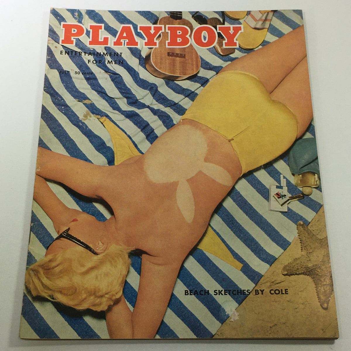Playboy Magazine: July 1955 - Janet Pilgrim Beach Sketches by Cole