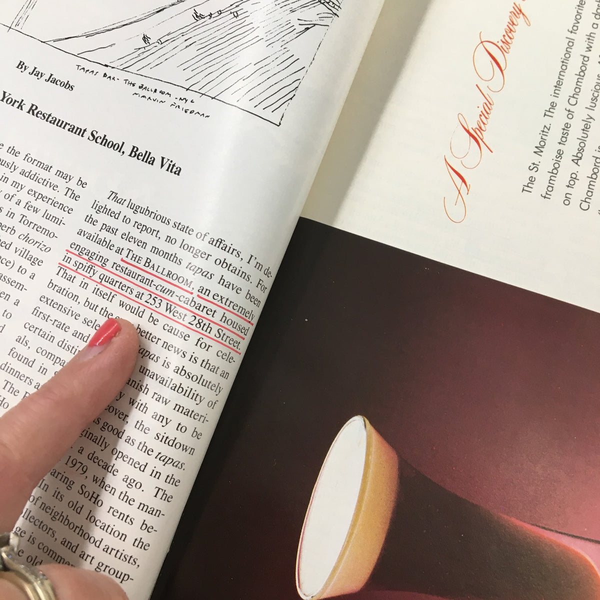 Interior page of the VTG Gourmet Magazine, March 1984, The Flag - The Lone Star, showcasing a highlighted excerpt about a restaurant, featuring artistic illustrations.
