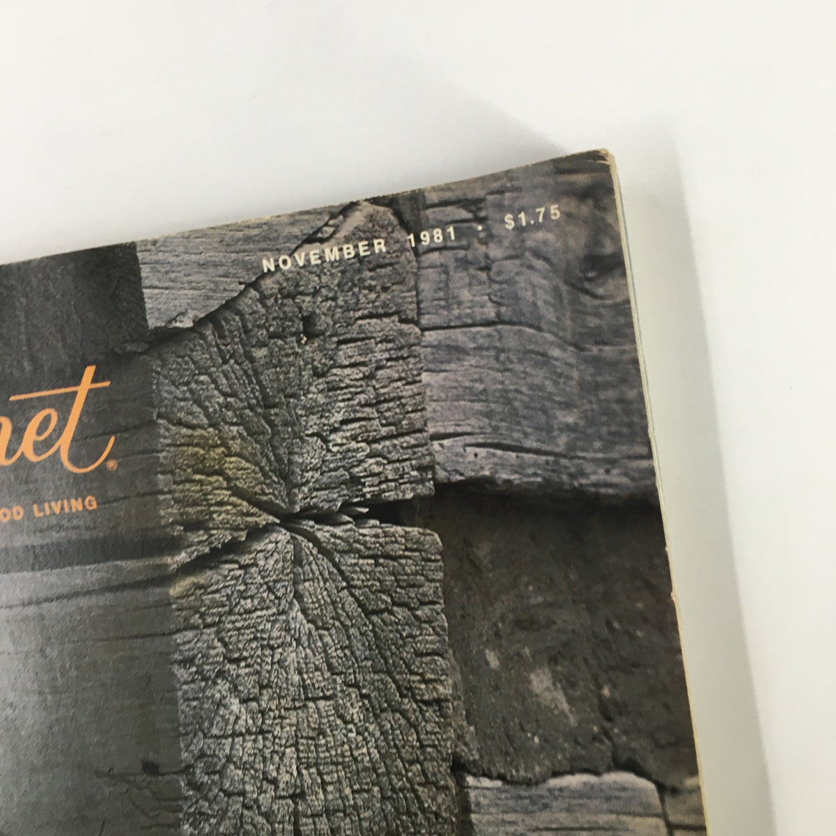 Top corner of the cover of Gourmet Magazine November 1981, displaying the publication date and price, underscoring its vintage nature.