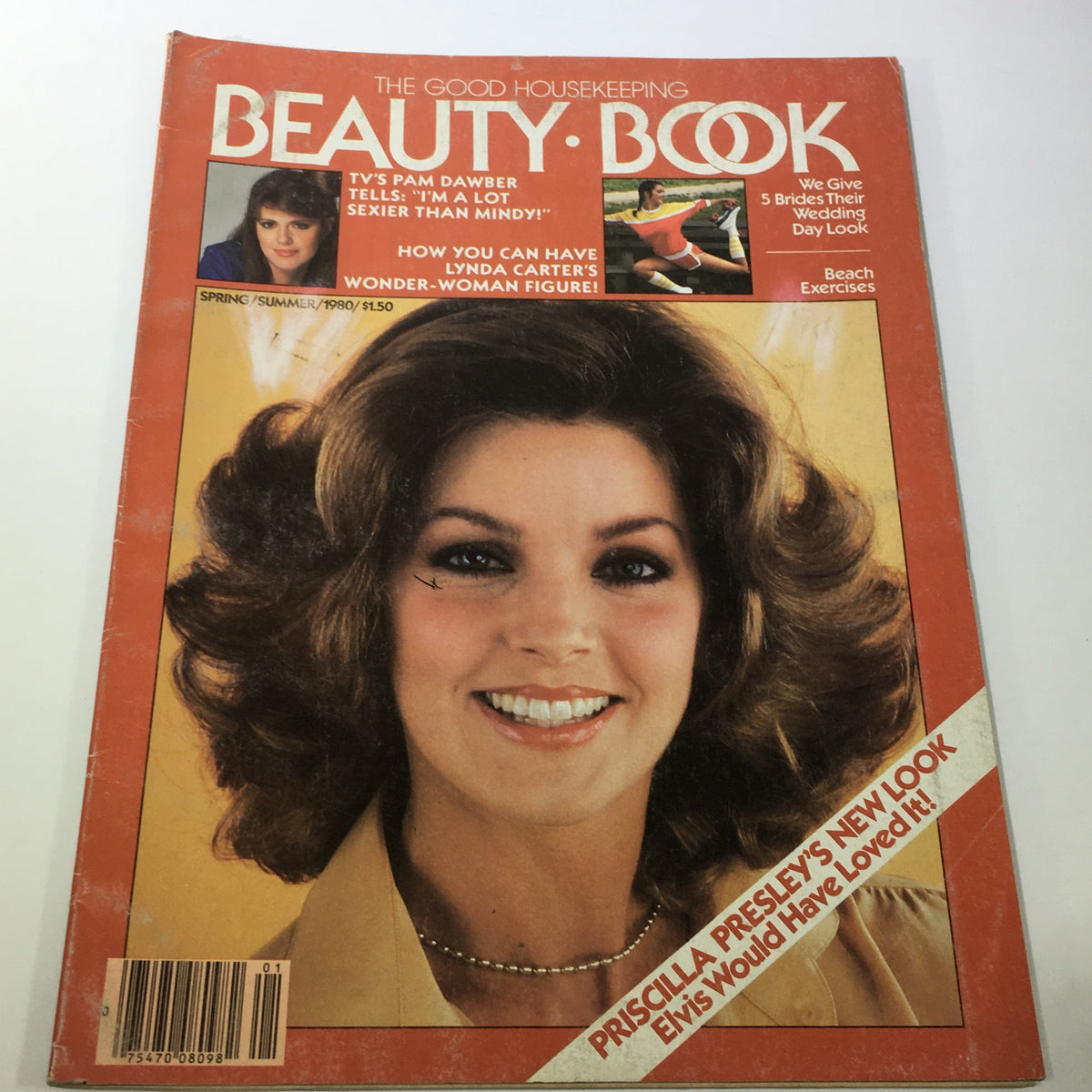 Cover of VTG The Good Housekeeping Beauty Book: Spring Summer 1980 featuring Priscilla Presley with a stylish hairstyle, showcasing beauty trends of the era.